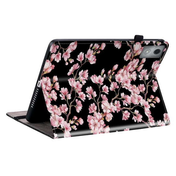 Etui do Lenovo Tab K11 Plus z nadrukiem kwiatów śliwy, z kieszeniami na karty i funkcją podstawki