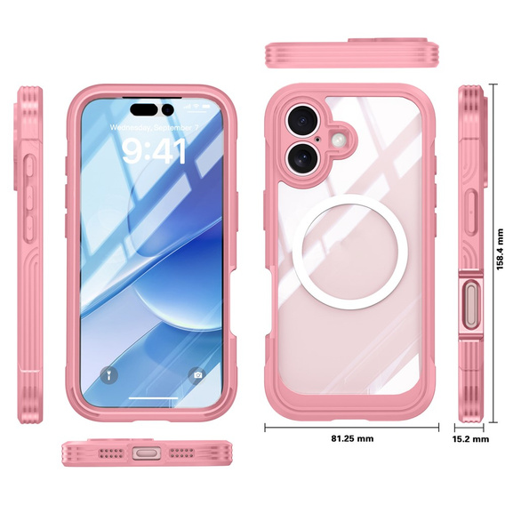 Etui do iPhone 17, Shockproof, ze szkłem, do MagSafe, różowe
