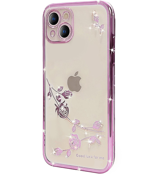 Etui do iPhone 15 Plus, Glitter Flower, fioletowe