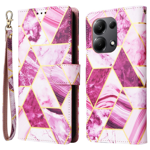 Etui z klapką do Xiaomi Redmi Note 13 Pro 4G / Xiaomi Redmi Note 14S / Xiaomi Poco M6 Pro 4G, Wallet, Marble fioletowe