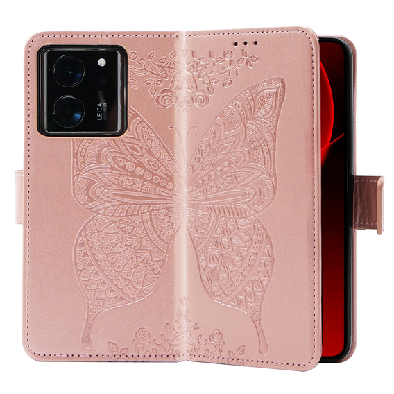 Etui z klapką do Xiaomi 13T / 13T Pro, Butterfly, różowe rose gold