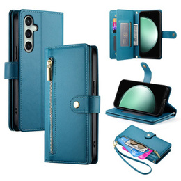 Etui z klapką do Samsung Galaxy S24 FE, Wallet Zipper Pocket, niebieskie