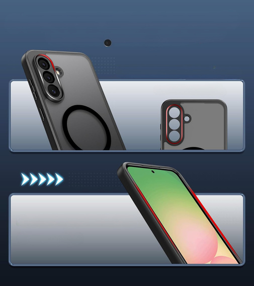 Zestaw Etui do Samsung Galaxy A56 5G, do MagSafe, ERBORD Matt Case, czarny + 3x Szkło na ekran