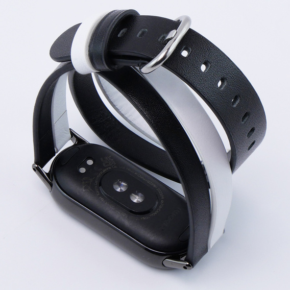Pasek Skórzany do Xiaomi Smart Band 10 / 9 / 8, Czarny/Biały