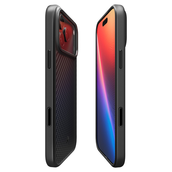 Etui Spigen do iPhone 17 Pro, Enzo Aramid MagSafe, carbon czarne