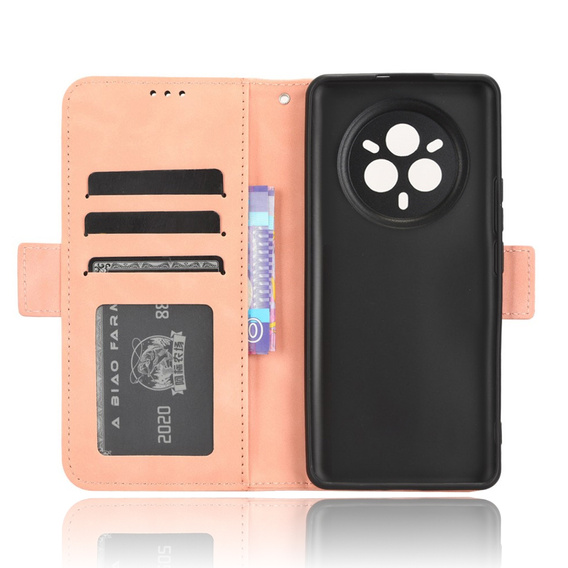 Etui z klapką do Realme 14 Pro+ 5G, Card Slot, różowe