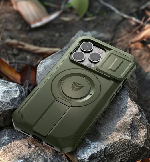Etui Dexnor do iPhone 13 Pro – magnetyczne, z przesuwaną osłoną aparatu - zielone