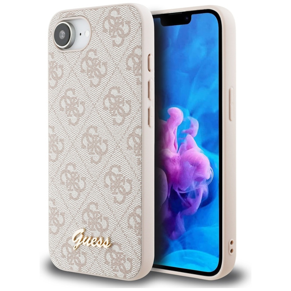 Etui GUESS do iPhone 16E, 4G Metal Gold Logo, różowe
