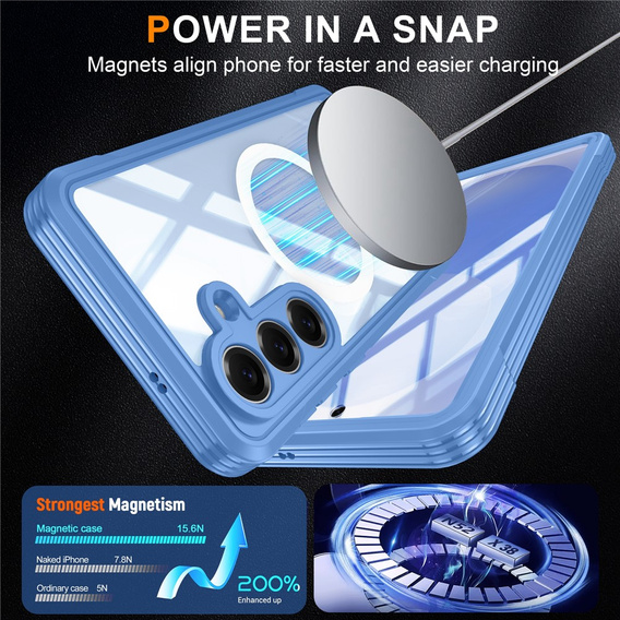 Etui do Samsung Galaxy S26, Shockproof, ze szkłem, do MagSafe, niebieskie