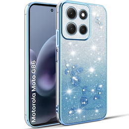 Etui do Motorola Moto G86 5G, Glitter Flower, niebieskie