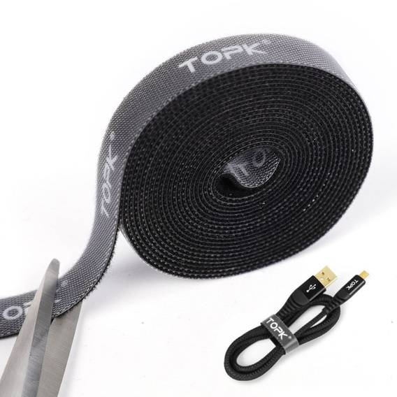TOPK 5M Strap Pasek Na Rzep Opaska Kablowa Taśma 5m - Black