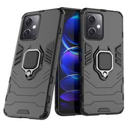 Zestaw Etui do Xiaomi Redmi Note 12 5G / POCO X5 5G, pancerne KickStand z ringiem, czarne + szkło