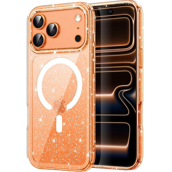 Etui do iPhone 17 Pro Max, do MagSafe, brokatowe, przezroczyste