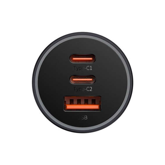 Baseus Golden Contactor Pro – szybka ładowarka samochodowa 65 W (USB-A + 2× USB-C), szara