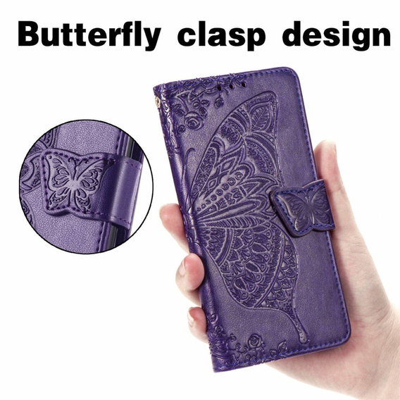 Etui z klapką do Motorola Moto G32, Butterfly, fioletowe