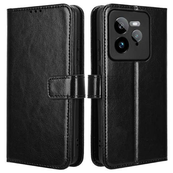 Etui z klapką do Realme GT 7 Pro, Crazy Horse Wallet, czarne