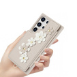 Etui do Samsung Galaxy S24 Ultra, Leather Flower Card Slot, beżowe