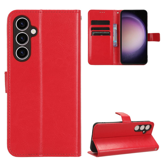 Etui z klapką do Samsung Galaxy S23 FE, Crazy Horse Wallet, czerwone