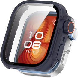 2w1 Etui + Szkło Hartowane do Huawei Watch Fit 4 Pro, Granatowe/Pomarańczowe