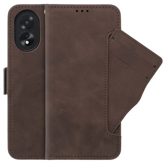 Etui z klapką do Oppo A58 4G, Card Slot, brązowe