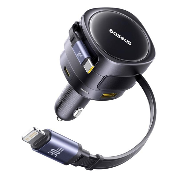 Baseus Enjoyment Max – ładowarka samochodowa 90W z kablami USB-C i Lightning oraz portami USB-A i USB-C, czarna