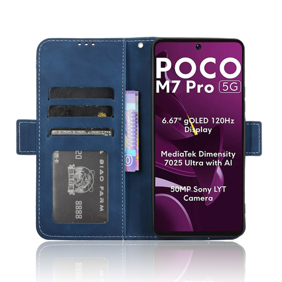 Etui z klapką do Xiaomi Poco M7 Pro 5G, Card Slot, granatowe