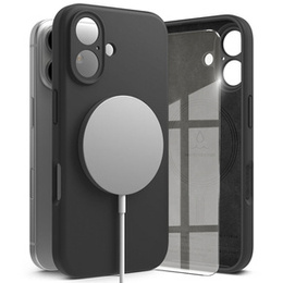 Etui Ringke do iPhone 16, Silicone MagSafe, czarne + Szkło Hartowane 9H