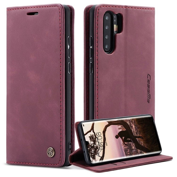 Etui CASEME do Huawei P30 Pro, Leather Wallet Case, bordowe