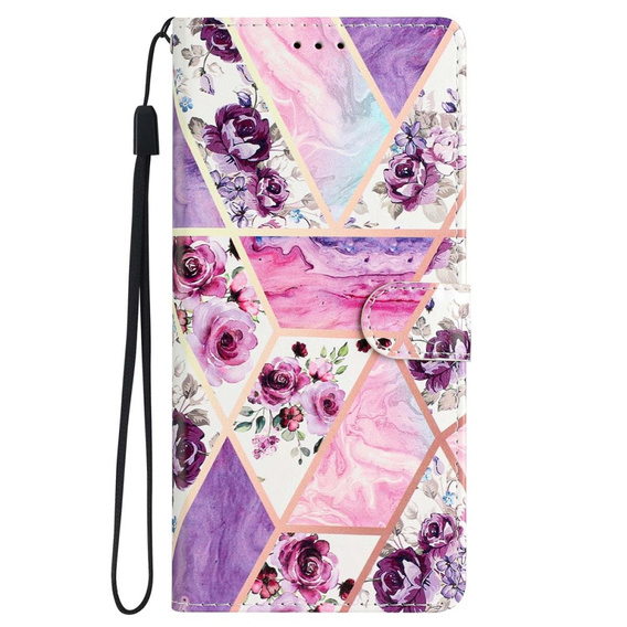 Etui z klapką do Samsung Galaxy A25 5G, Wallet, marble & flowers, różowe + szkło 9H