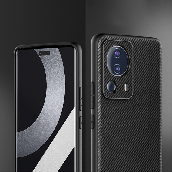 Etui skórzane do Xiaomi 13 Lite, Obudowa leather hybrid, Carbon Case, Czarne