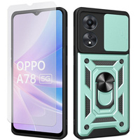 Zestaw Etui pancerne do Oppo A78 5G, Nox Camera Slide, zielone + szkło