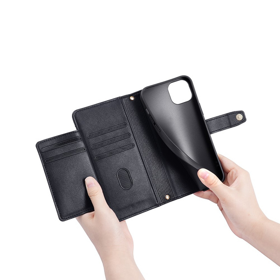 Etui z klapką do iPhone 15, Wallet Zipper Pocket, czarne