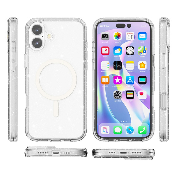 Etui do iPhone 17, do MagSafe, brokatowe, przezroczyste