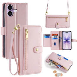 Etui z klapką do iPhone 17, Wallet Zipper Pocket, różowe
