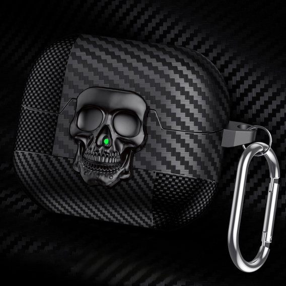 Stylowe etui TPU z motywem czaszki i karabińczykiem – Samsung Galaxy Buds 3 / 3 Pro