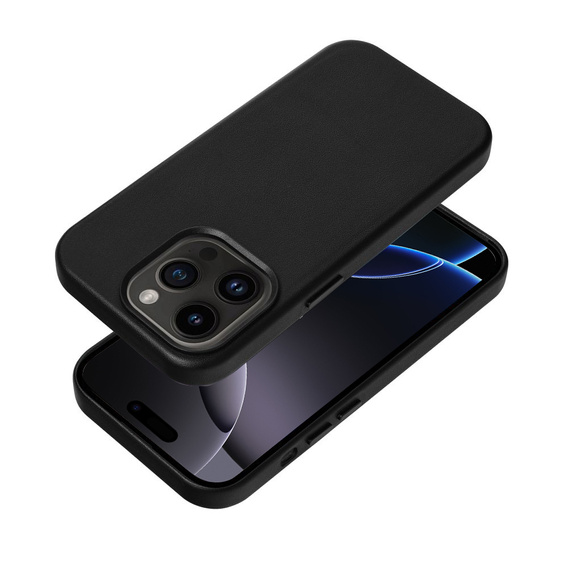 Skórzane Etui do MagSafe do iPhone 16 Pro, czarne + Szkło Hartowane 9H