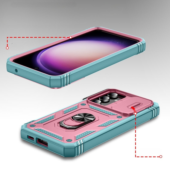 Etui do Samsung Galaxy S23 FE 5G, Slide Lens Lid, Różowe / zielone