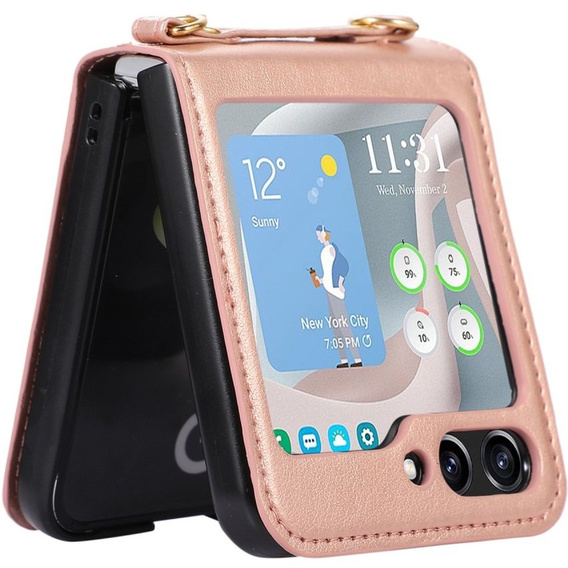 Etui Leather Card Slots do Samsung Galaxy Z Flip 5 5G, różowe