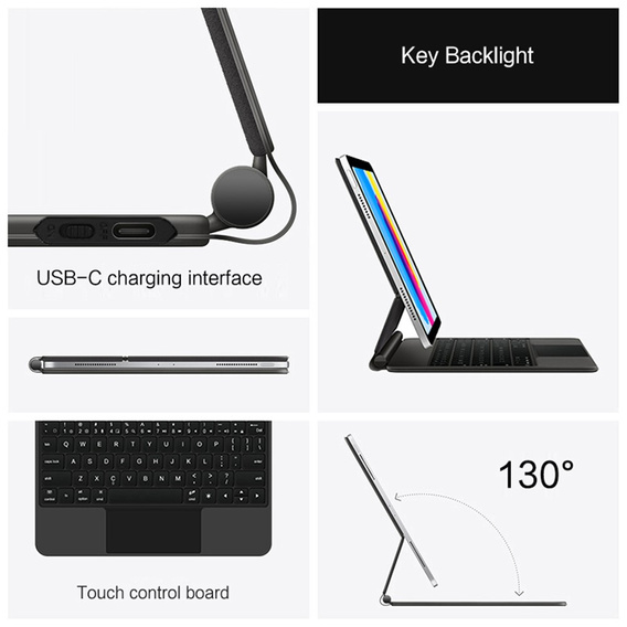 Etui z klawiaturą do iPad 11" 2025 A16 (11 gen.) / iPad 10.9" 2022 (10 gen.), Magnetic Keyboard Touchpad, czarne