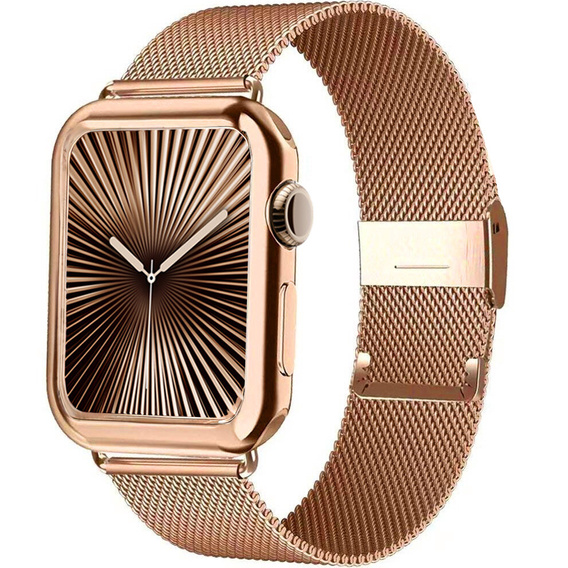 Bransoleta + Etui z Osłoną na Ekran do Apple Watch 10/11 42mm, Różowe złoto