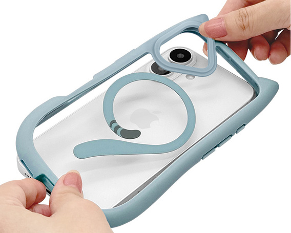 Etui do iPhone 16, do MagSafe, Cute Cat, niebieskie + Szkło na ekran