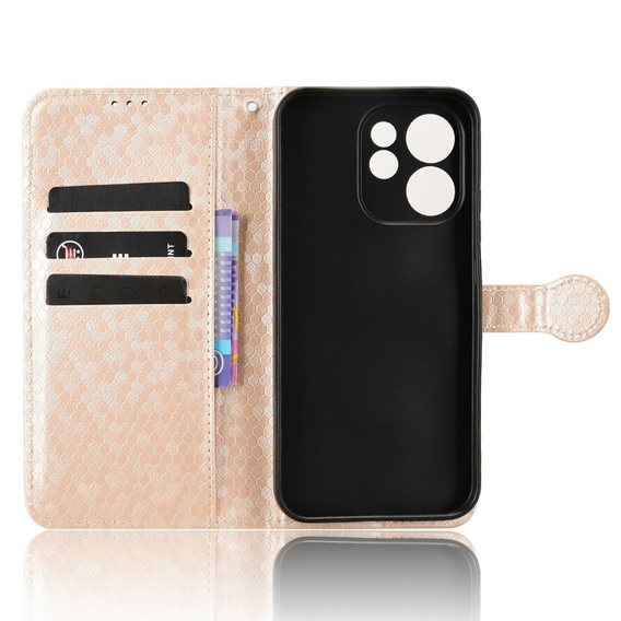 Etui z klapką do Oppo Reno 15 F / 15 FS, Wallet Rhombus, złote