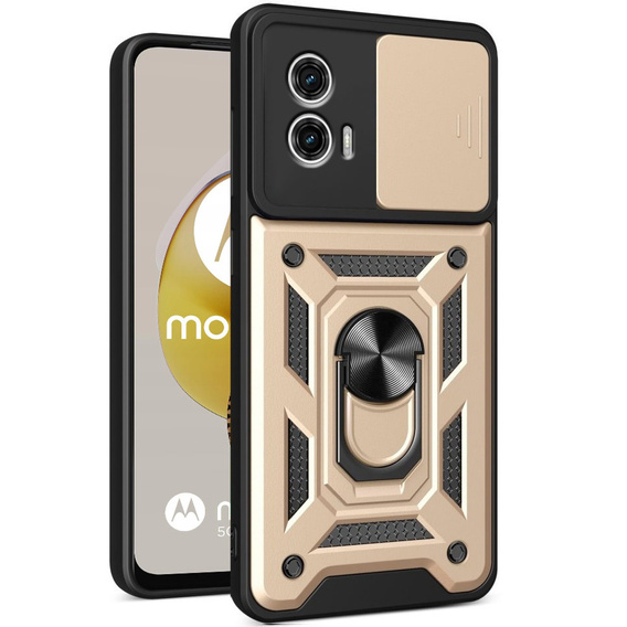 Etui pancerne do Motorola Moto G73 5G, CamShield Slide, złote