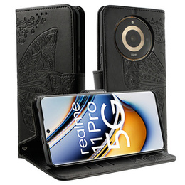 Etui z klapką do Realme 11 Pro / 11 Pro +, Butterfly, czarne