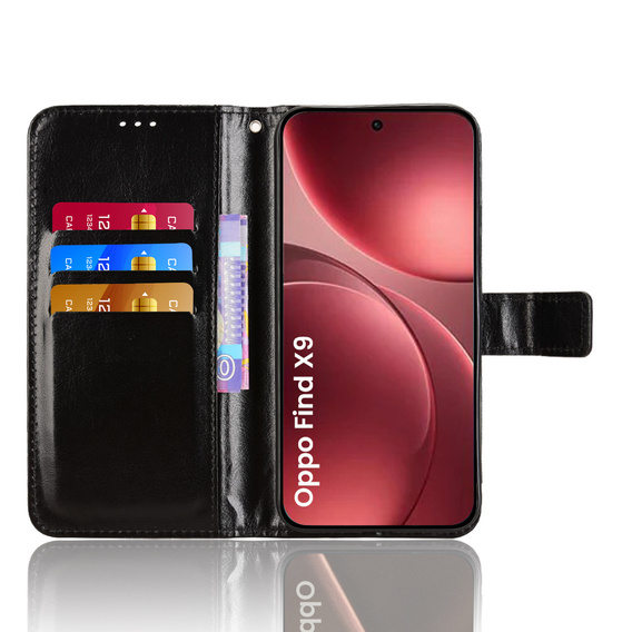 Etui z klapką do Oppo Find X9, Crazy Horse Wallet, czarne