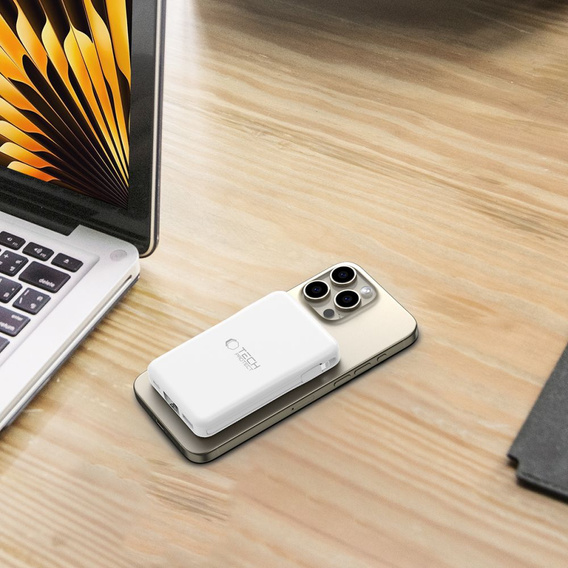 Tech-Protect Power Bank 10000mAh USB-C Lightning USB-A, LifeMag MagSafe, biały