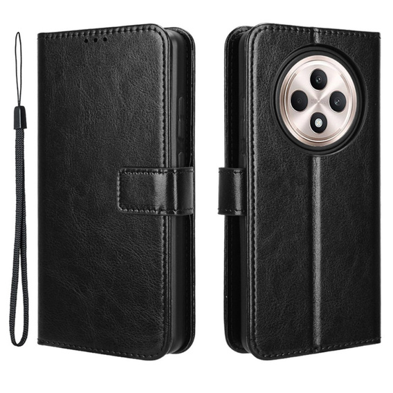 Etui z klapką do Oppo Reno 12FS / 12F, Crazy Horse Wallet, czarne