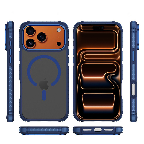 Etui pancerne do iPhone 17 Pro Max, Matt Case, do MagSafe, matowe z niebieską ramką