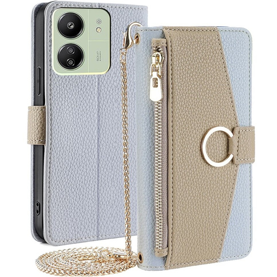 Etui z klapką do Xiaomi Redmi 13C / Poco C65, Wallet Zipper Pocket, z lusterkiem, niebieskie