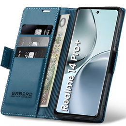 Etui do Realme 14 Pro+ 5G, ERBORD Glossy Litchi, portfel z klapką, niebieskie